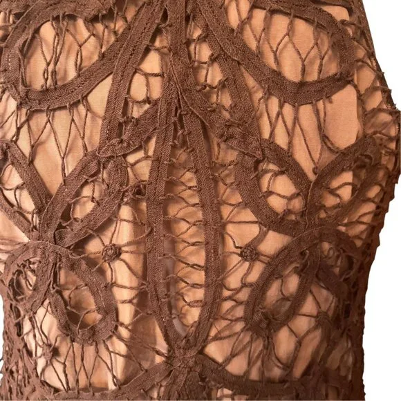 Modcloth RYU Brown Crochet Sleeveless Dress Boho Chic Fairycore SZ L - Picture 6 of 13
